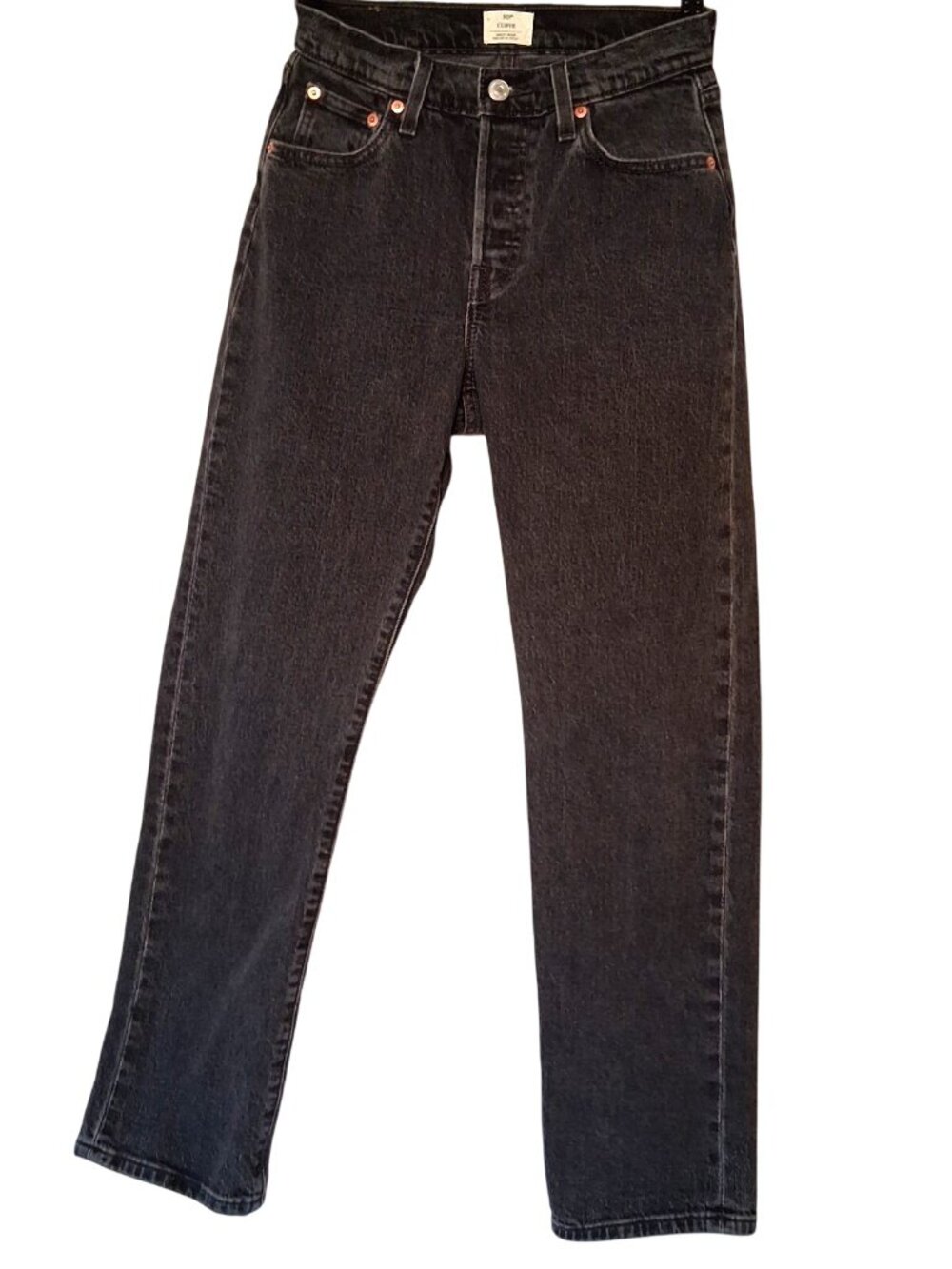 Levis 501 C Curve Jeans Women 26x29 Black Faded Denim Button Fly